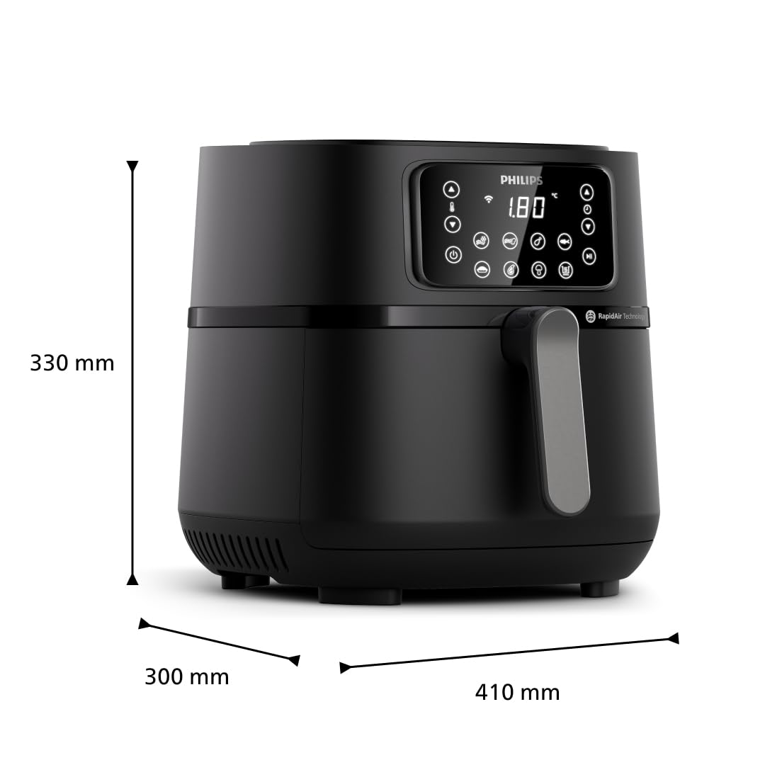 Philips Airfryer 5000 Connected Series – 16 Arten der Zubereitung, 7,2 l Fassungsvermögen, Rapid Air Technologie für gesunde Mahlzeiten, energiesparend, leicht zu reinigen (HD9285/90)
