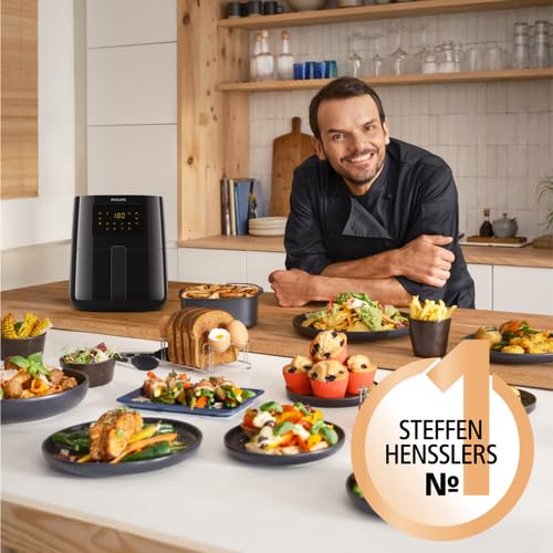 Philips Essential Airfryer - 4.1L, Fritteuse ohne Öl, Rapid Air Heißlufttechnologie, Touchscreen, HomeID App mit Rezepten (HD9252/90)