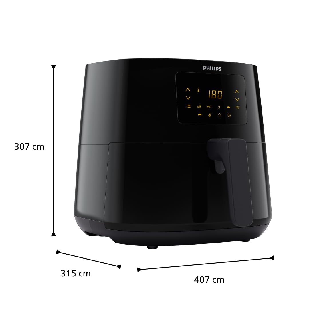 Philips Essential Airfryer XL - 6.2L, Fritteuse ohne Öl, Rapid Air Heißlufttechnologie, Touchscreen, NutriU App mit Rezepten (HD9270/90), 2000 W, 15 x 15 x 14 cm, Schwarz