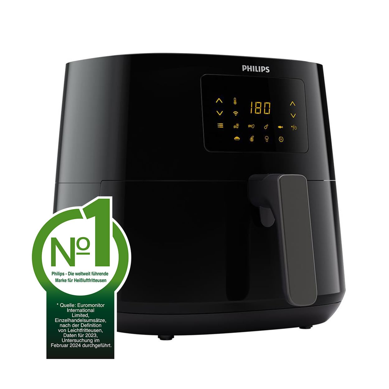 Philips HD9280/90 Airfryer XL Essential (Heißluftfritteuse, 2000 W, 1200 g Kapazität, digitales Display, Wifi Connected) schwarz