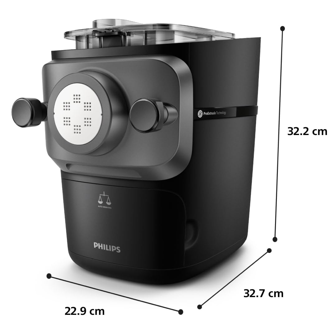 Philips 7000 Serie PastaMaker, Perfekte Nudeln Selbstgemacht, Automatisches Wiegen, 8 Pastasorten, Einfache Reinigung, bis zu 8 Portionen, ProExtrude-Technologie, Vegan, Glutenfrei, Schwarz(HR2665/93)