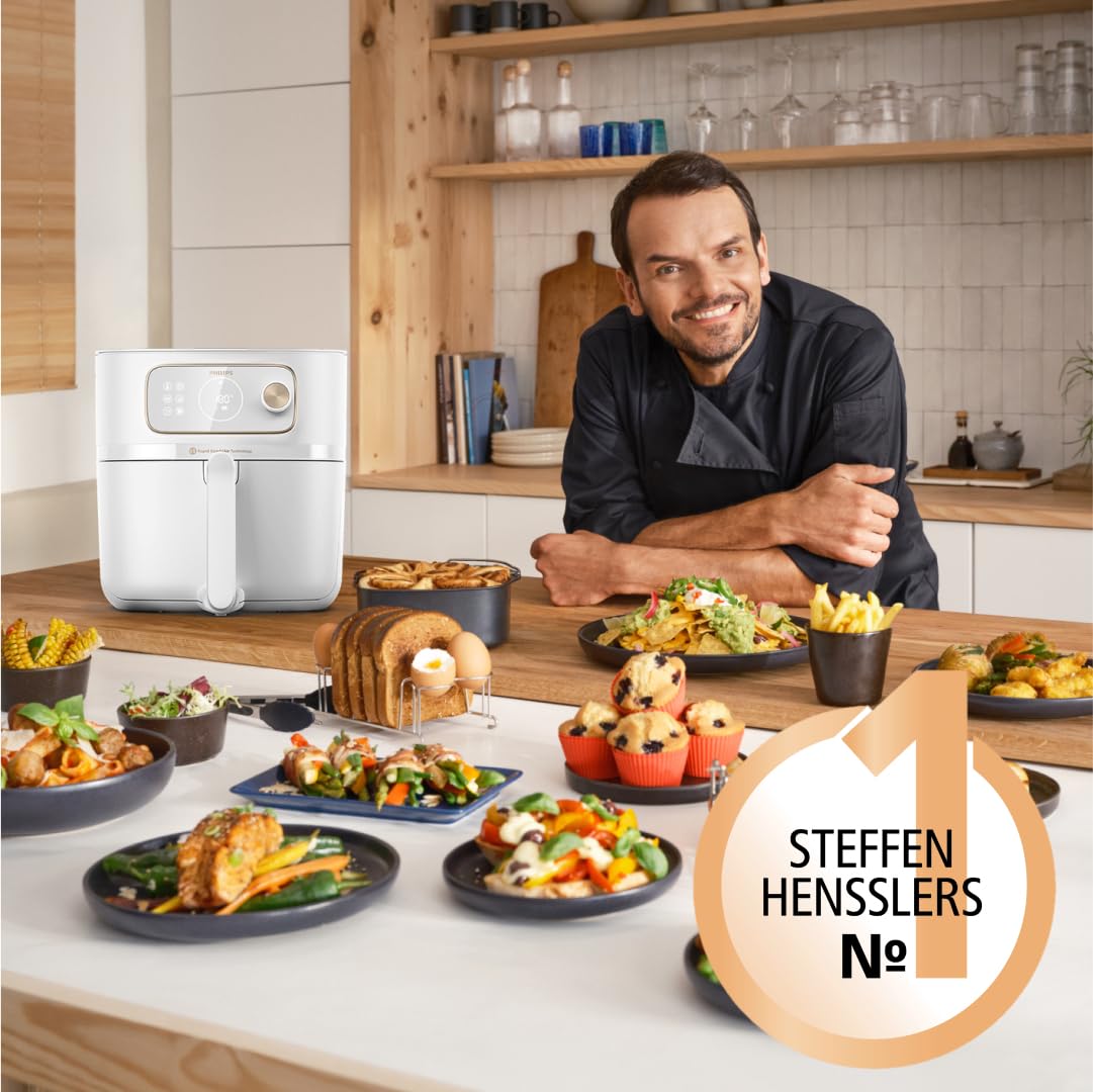 Philips Airfryer Combi 7000-Serie XXL - 8,3 l (2 kg), 22-in-1-Heißluftfritteuse, WiFi-Verbindung, 99% weniger Fettzugabe** mit Rapid CombiAir, HomeID App, Weiß (HD9876/20)