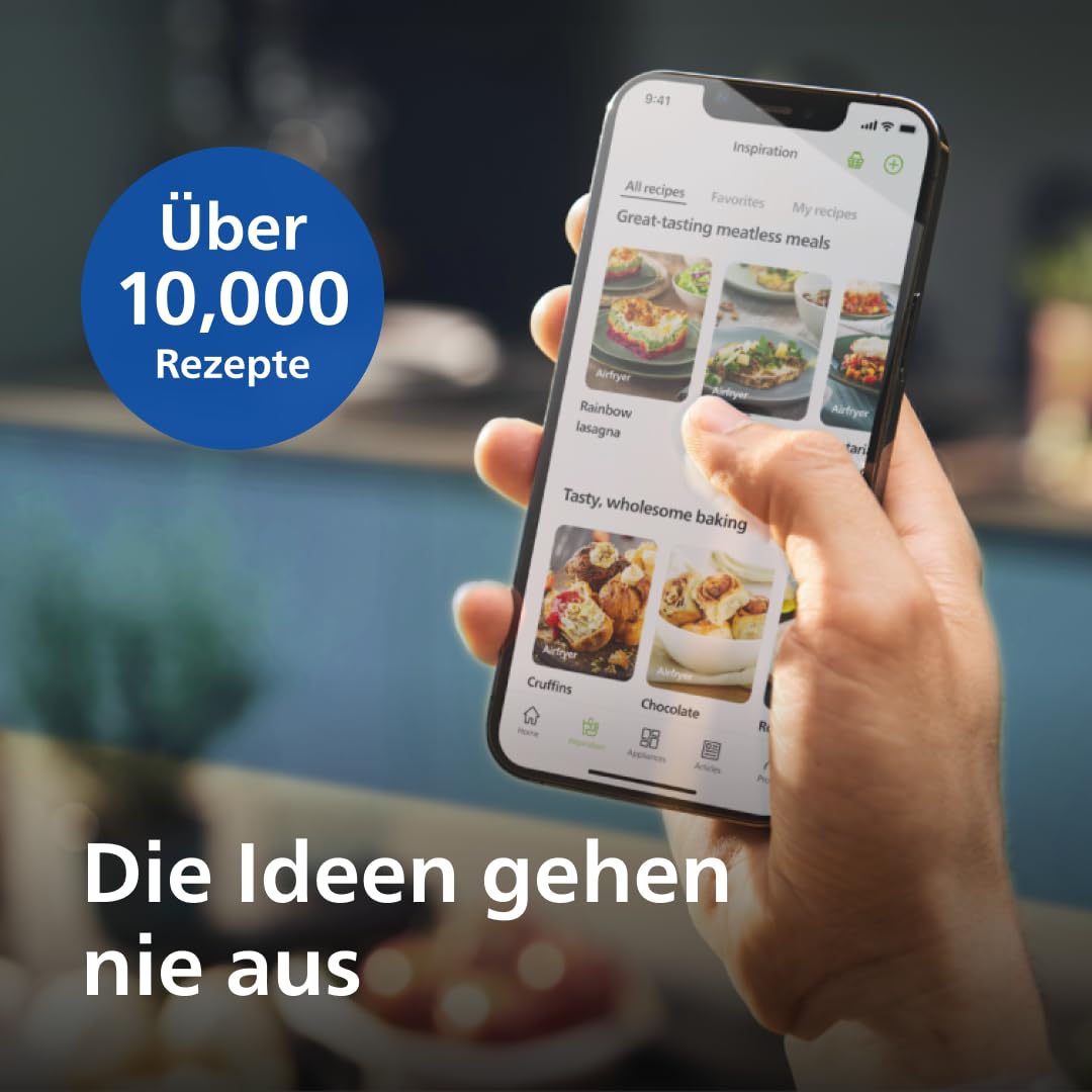 Philips Essential Airfryer XL - 6.2L, Fritteuse ohne Öl, Rapid Air Heißlufttechnologie, Touchscreen, NutriU App mit Rezepten (HD9270/90), 2000 W, 15 x 15 x 14 cm, Schwarz