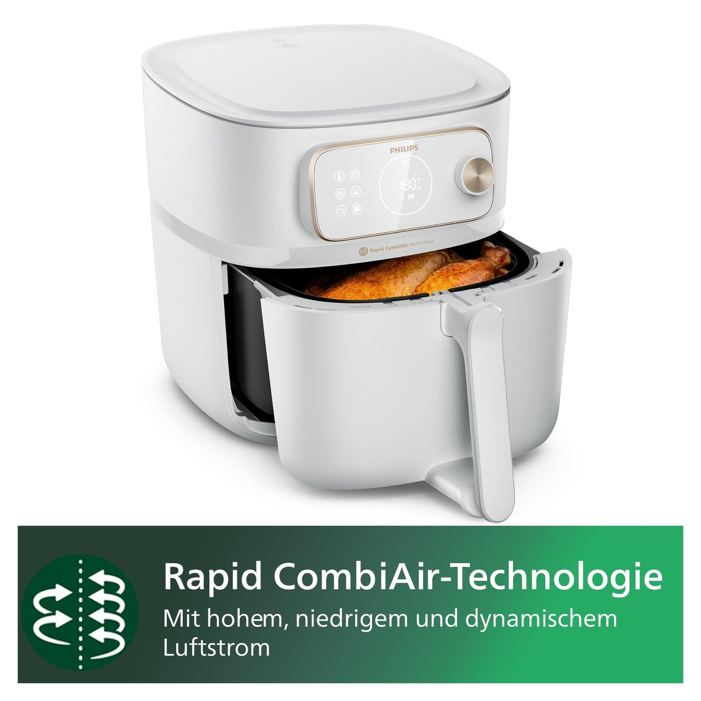 Philips Airfryer Combi 7000-Serie XXL - 8,3 l (2 kg), 22-in-1-Heißluftfritteuse, WiFi-Verbindung, 99% weniger Fettzugabe** mit Rapid CombiAir, HomeID App, Weiß (HD9876/20)