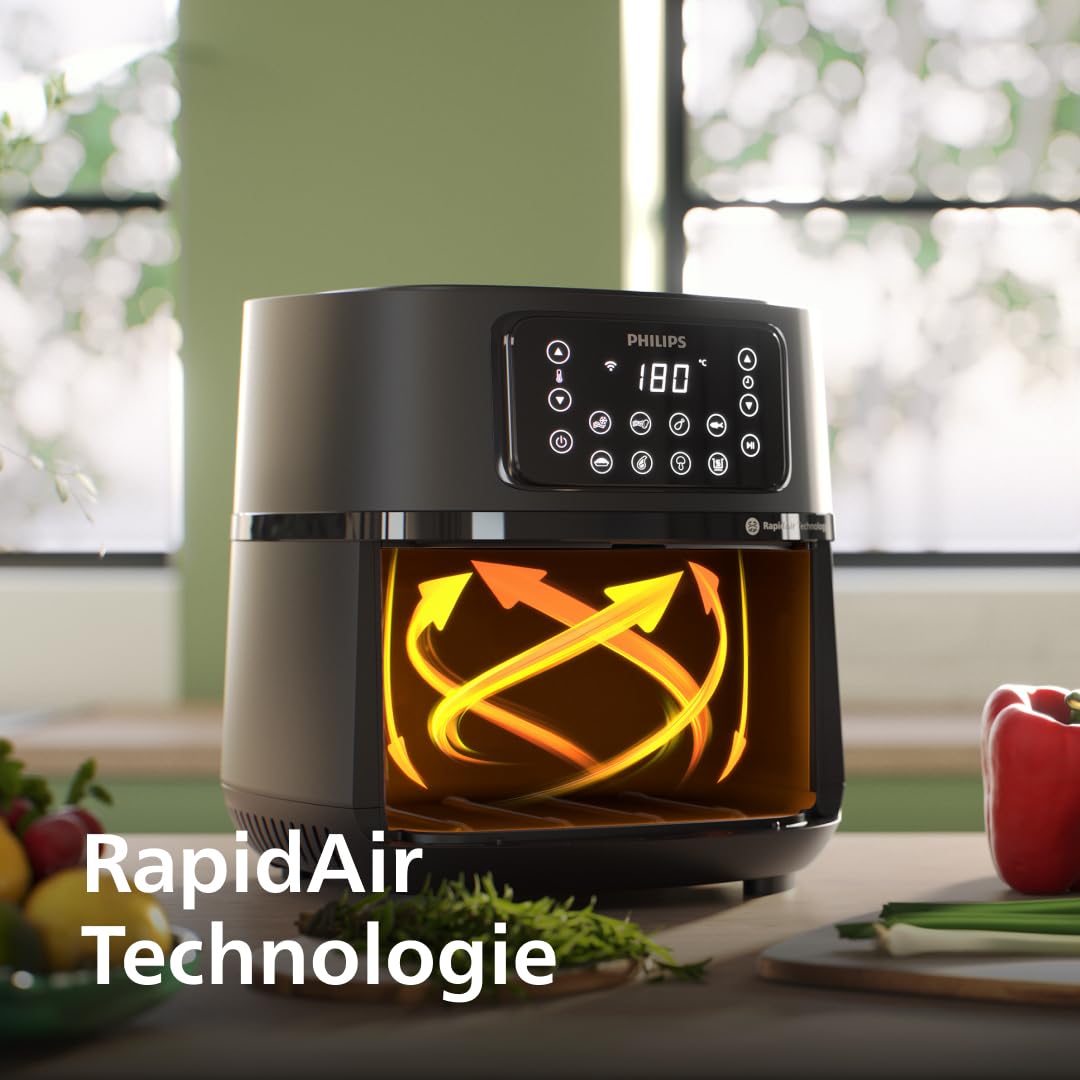 Philips Airfryer 5000 Connected Series – 16 Arten der Zubereitung, 7,2 l Fassungsvermögen, Rapid Air Technologie für gesunde Mahlzeiten, energiesparend, leicht zu reinigen (HD9285/90)