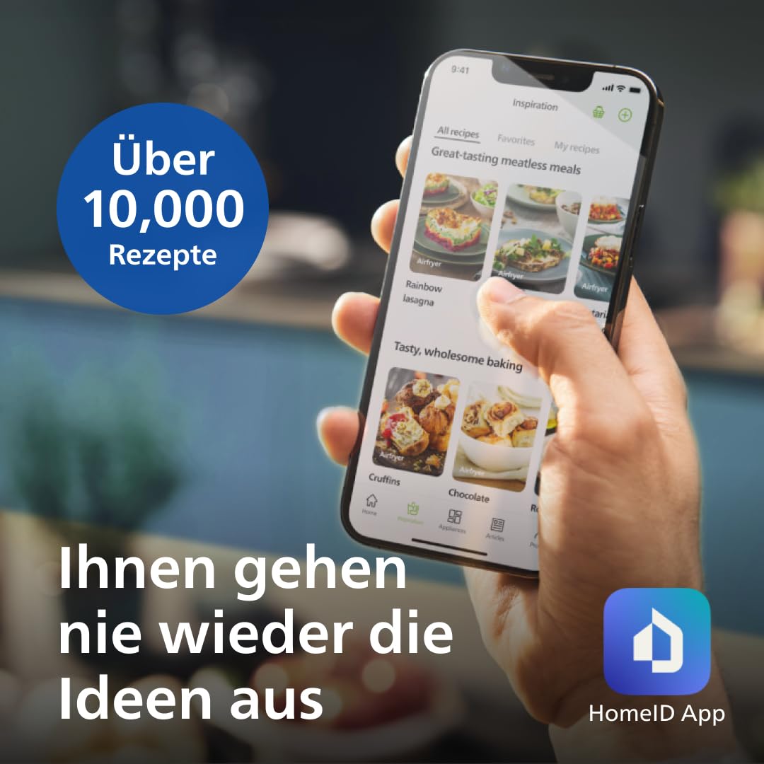Philips Airfryer 5000 Connected Series – 16 Arten der Zubereitung, 7,2 l Fassungsvermögen, Rapid Air Technologie für gesunde Mahlzeiten, energiesparend, leicht zu reinigen (HD9285/90)