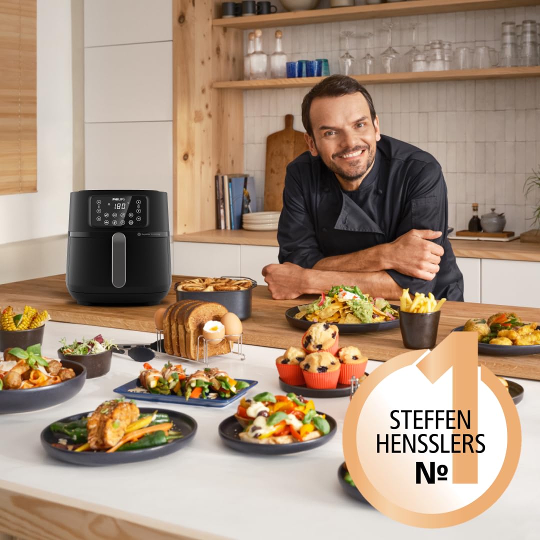 Philips Airfryer 5000 Connected Series – 16 Arten der Zubereitung, 7,2 l Fassungsvermögen, Rapid Air Technologie für gesunde Mahlzeiten, energiesparend, leicht zu reinigen (HD9285/90)