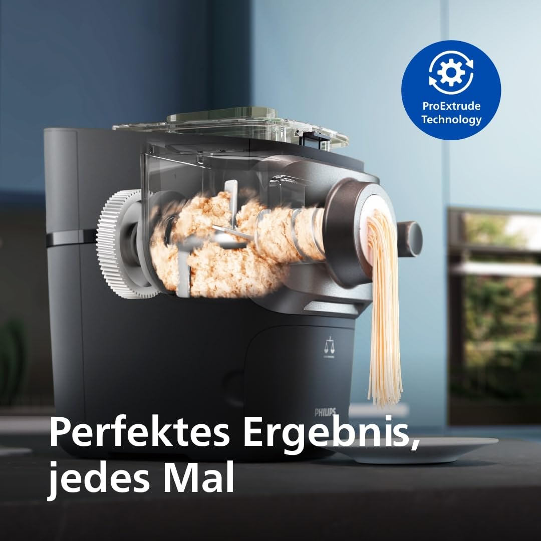 Philips 7000 Serie PastaMaker, Perfekte Nudeln Selbstgemacht, Automatisches Wiegen, 8 Pastasorten, Einfache Reinigung, bis zu 8 Portionen, ProExtrude-Technologie, Vegan, Glutenfrei, Schwarz(HR2665/93)