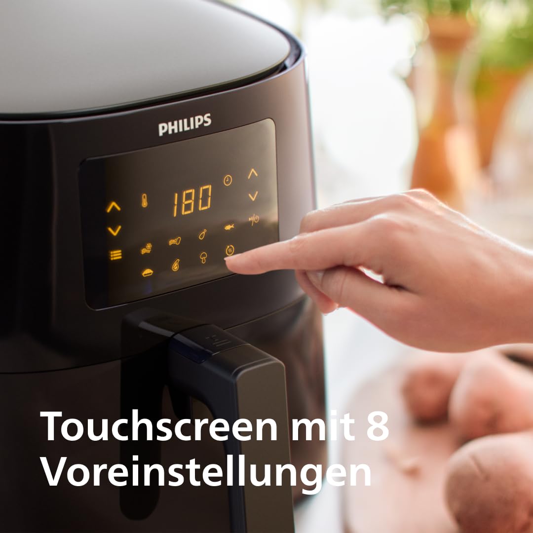 Philips Essential Airfryer XL - 6.2L, Fritteuse ohne Öl, Rapid Air Heißlufttechnologie, Touchscreen, NutriU App mit Rezepten (HD9270/90), 2000 W, 15 x 15 x 14 cm, Schwarz