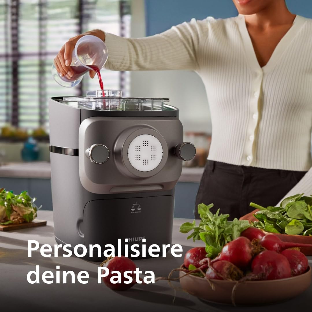 Philips 7000 Serie PastaMaker, Perfekte Nudeln Selbstgemacht, Automatisches Wiegen, 8 Pastasorten, Einfache Reinigung, bis zu 8 Portionen, ProExtrude-Technologie, Vegan, Glutenfrei, Schwarz(HR2665/93)