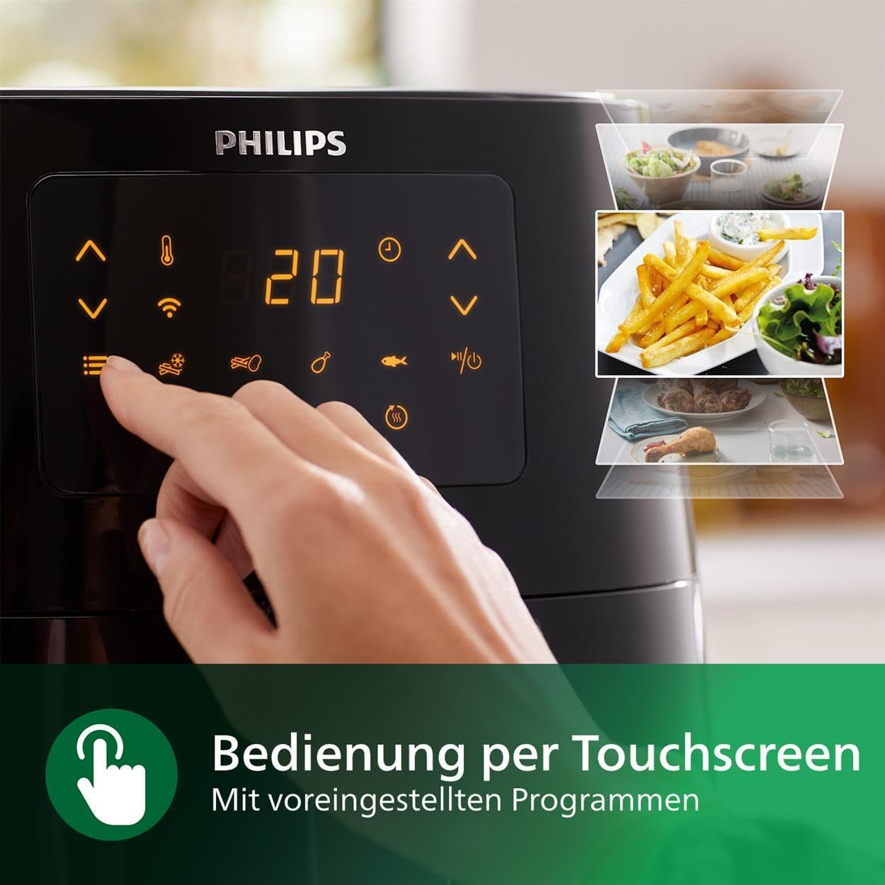 Philips HD9280/90 Airfryer XL Essential (Heißluftfritteuse, 2000 W, 1200 g Kapazität, digitales Display, Wifi Connected) schwarz