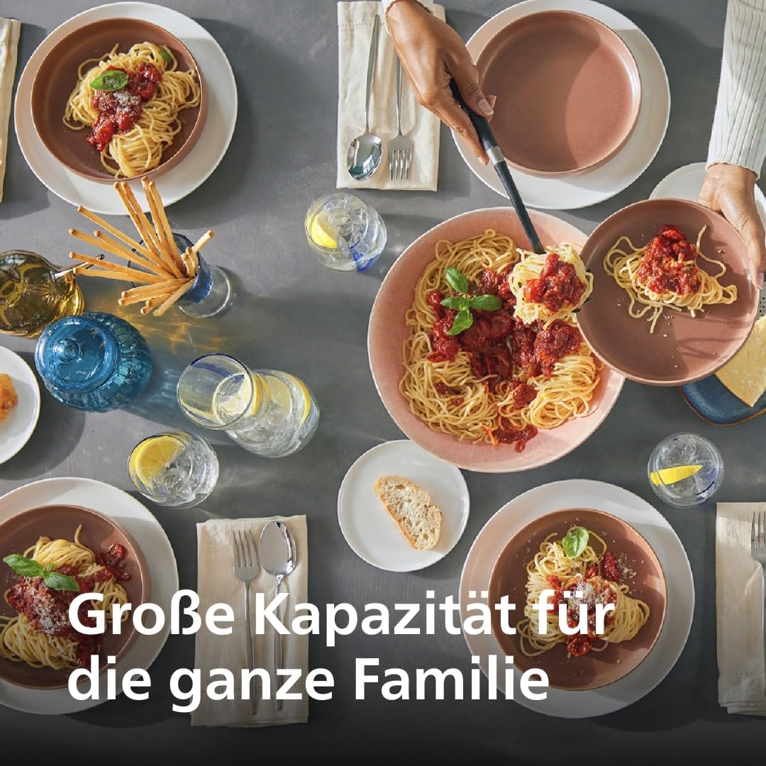 Philips 7000 Serie PastaMaker, Perfekte Nudeln Selbstgemacht, Automatisches Wiegen, 8 Pastasorten, Einfache Reinigung, bis zu 8 Portionen, ProExtrude-Technologie, Vegan, Glutenfrei, Schwarz(HR2665/93)