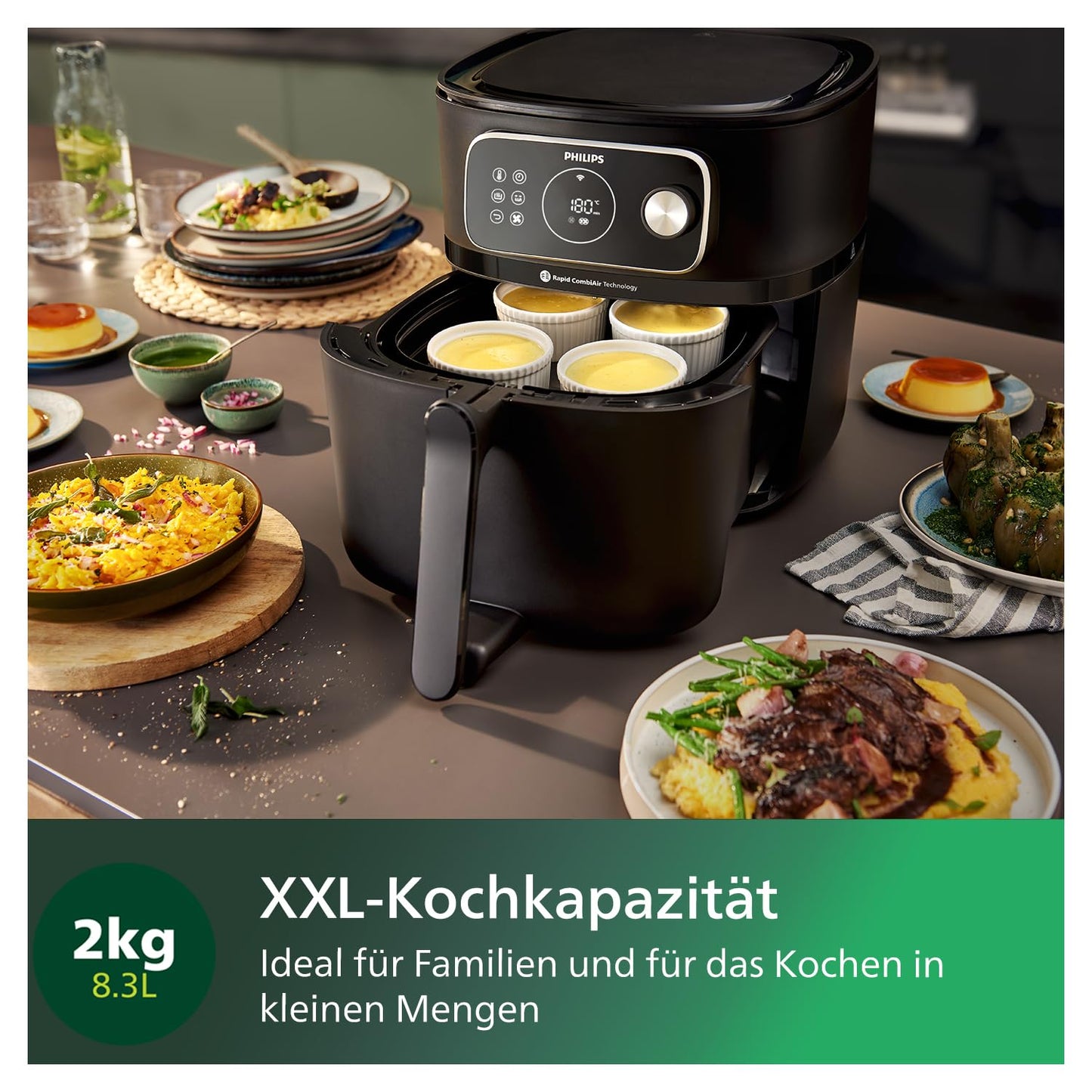 Philips Airfryer Combi 7000-Serie XXL - 8,3 l (2 kg), 22-in-1-Heißluftfritteuse, WiFi-Verbindung, 99% weniger Fettzugabe** mit Rapid CombiAir, HomeID App, Weiß (HD9876/20)