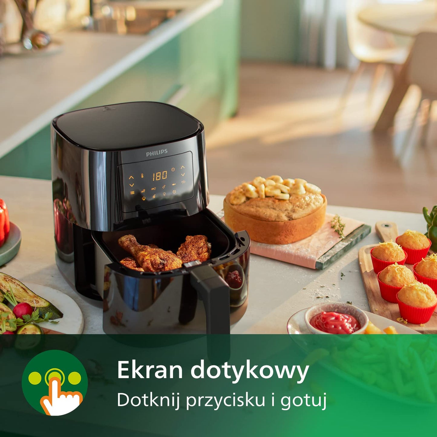 Philips Essential Airfryer - 4.1L, Fritteuse ohne Öl, Rapid Air Heißlufttechnologie, Touchscreen, HomeID App mit Rezepten (HD9252/90)